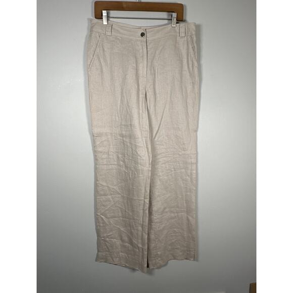 Antonelle Linen Wide Leg Pants Trouser Size FR 44/ US 34 Beige Tan - Picture 1 of 7